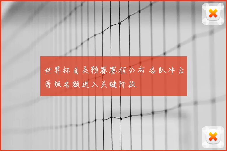 世界杯南美预赛赛程公布 各队冲击晋级名额进入关键阶段